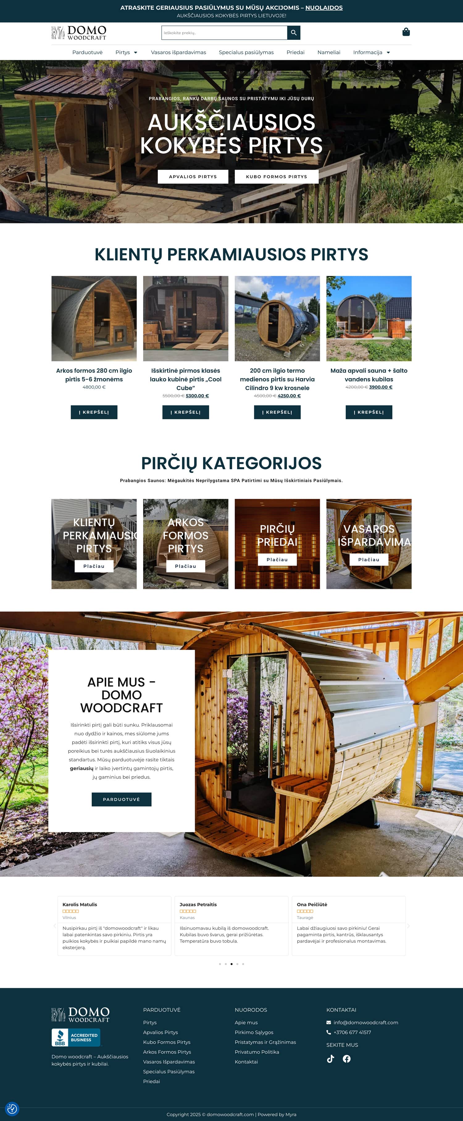 „DomoWoodCraft“ wordpress elektroninė svetainė – stilingas medienos gaminių pateikimas