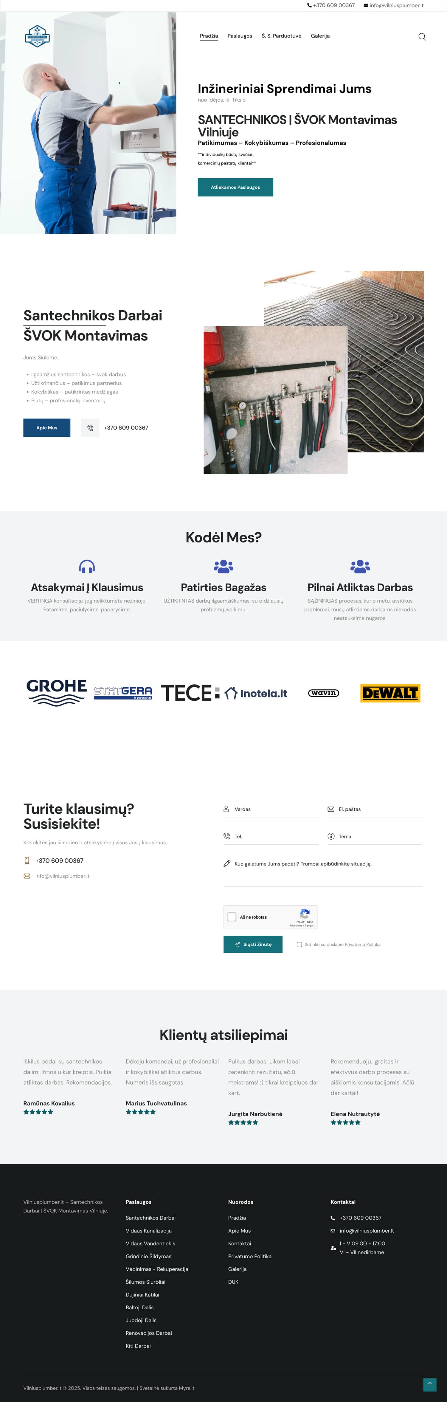 „Vilnius Plumber“ – funkcionali paslaugų wordpress svetainė su kontaktų integracija