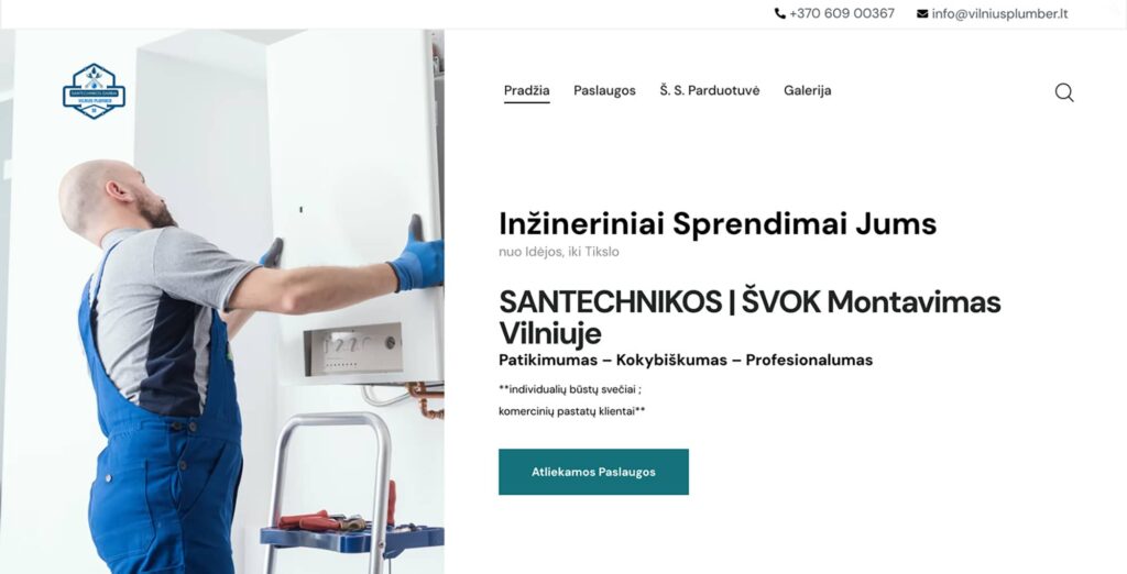 „Vilnius Plumber“ – santechnikos paslaugų wordpress svetainės hero sekcija