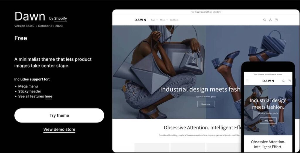 shopify dawn parduotuve tema