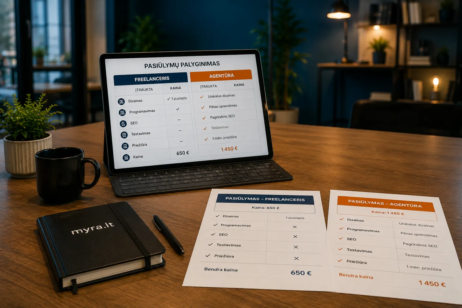 Svetainių kūrimo agentūros ir freelancerio kainų palyginimas
