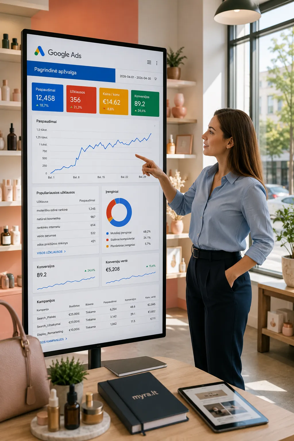 Google Ads reklamos kampanijos rezultatai