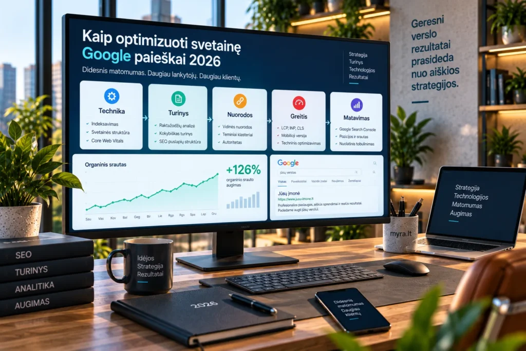 Kaip optimizuoti interneto svetainę Google paieškai 2026 metais