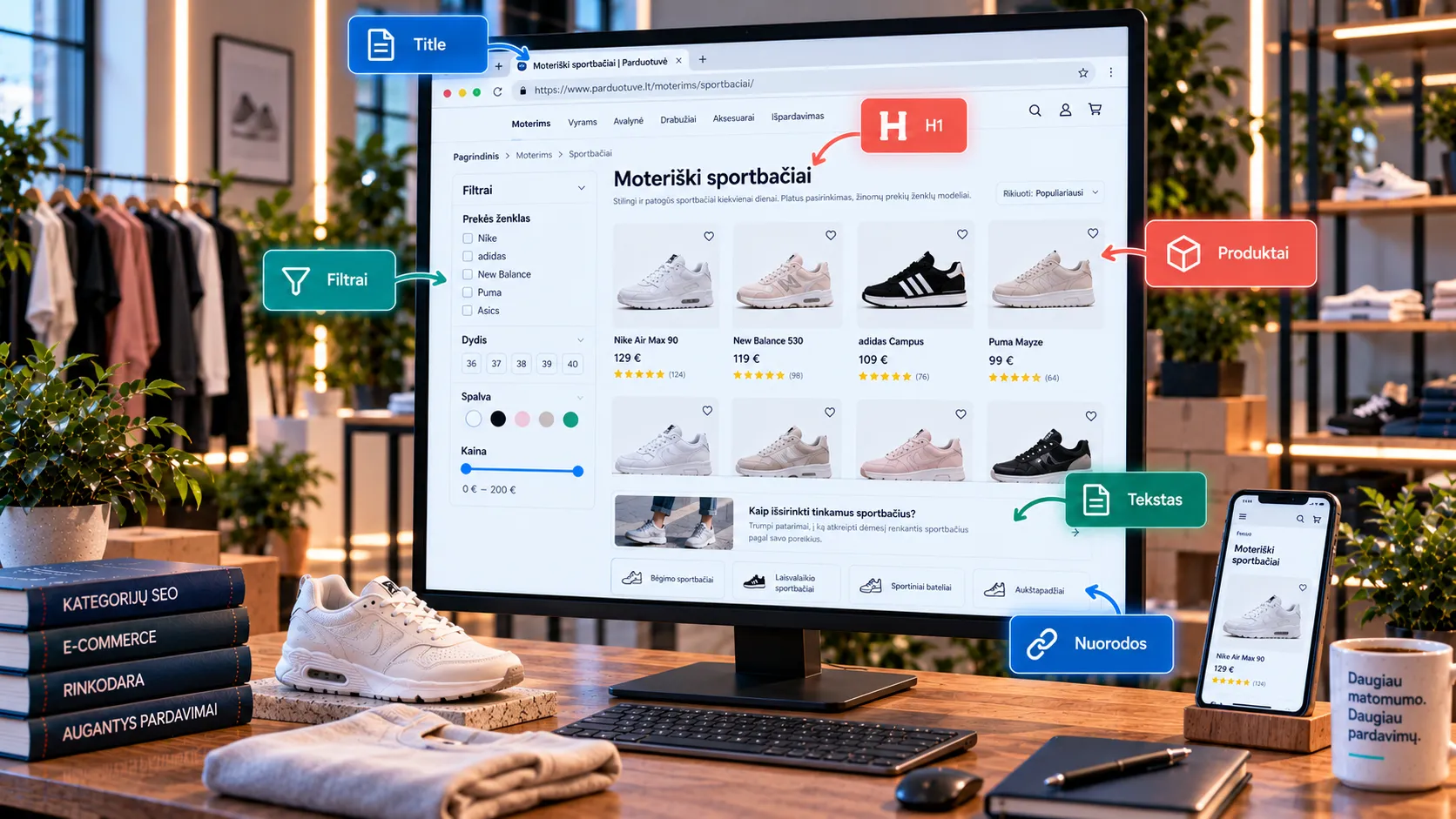 Elektroninės parduotuvės kategorijos puslapio SEO elementai