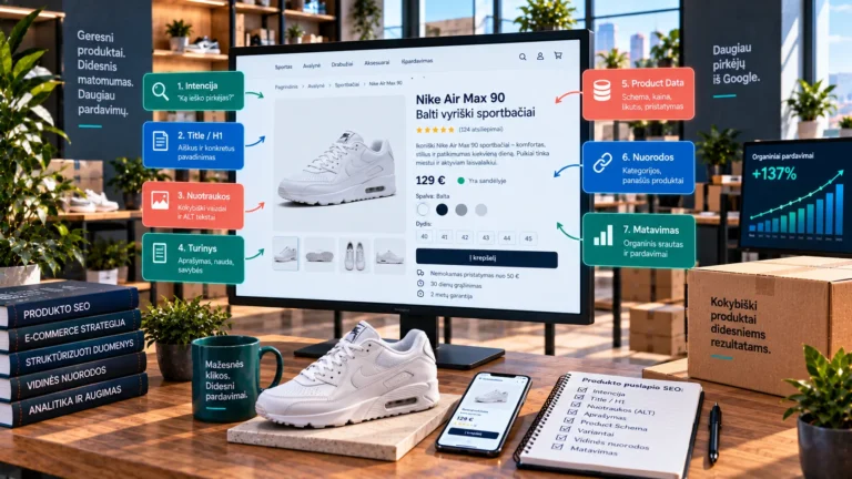 Produkto puslapio SEO optimizavimas 2026 metais