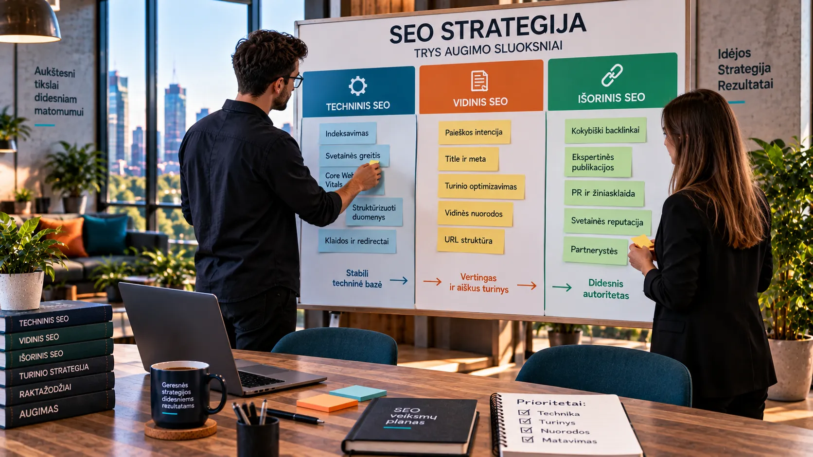 Techninis vidinis ir išorinis SEO strategijos sluoksniai