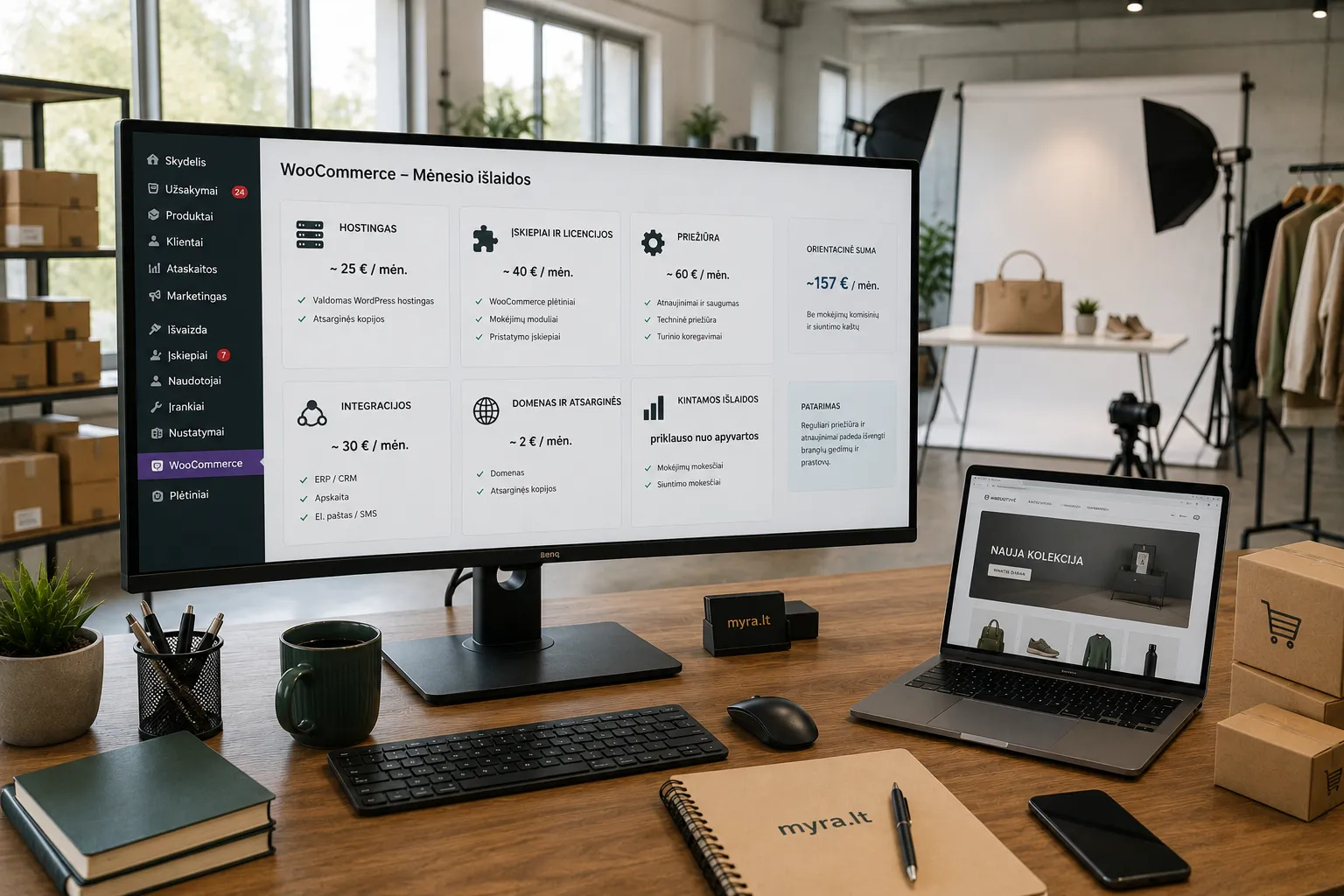 WooCommerce elektroninės parduotuvės mėnesio išlaidos